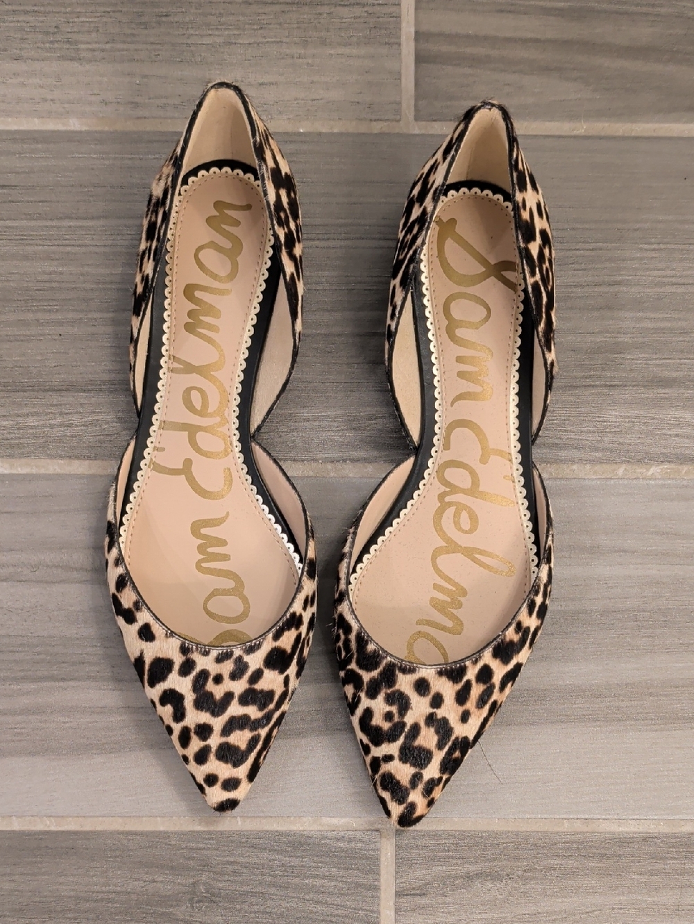 NWOT Sam Edelman Leopard-Print Pointed D'Orsay Flats - Beige & Black